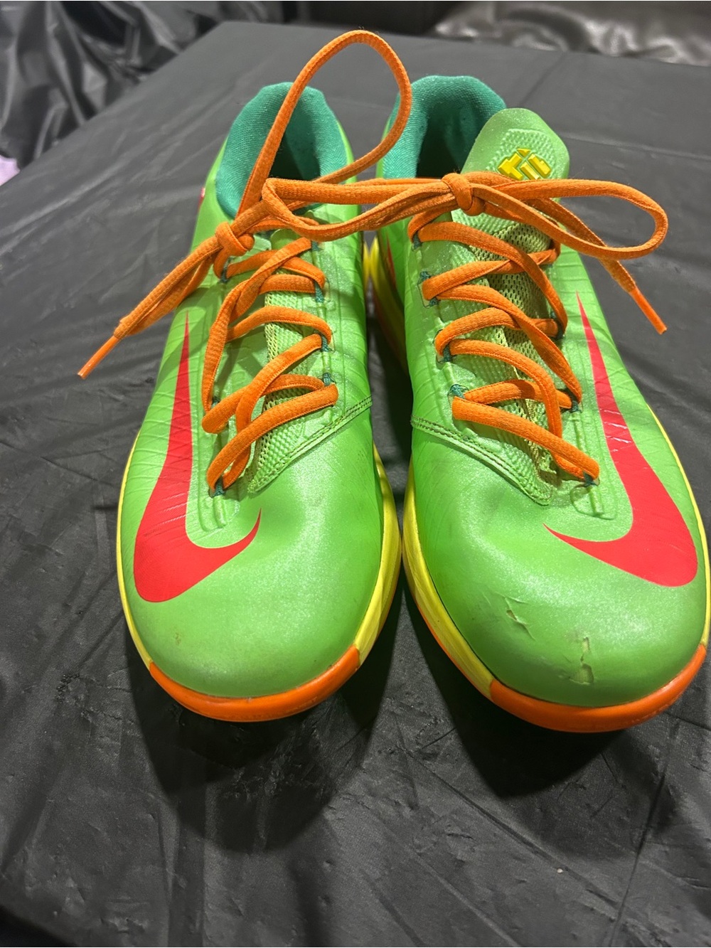 Nike KD 6 GS "Candy" basketball sneakers, featuring a bright flash lime green